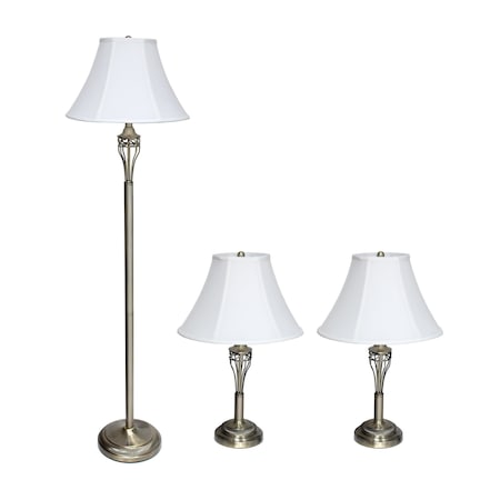 Elegant Designs Antique Brass Lamp Set (2 Table Lamps, 1 Floor Lamp) LC1001-ABS